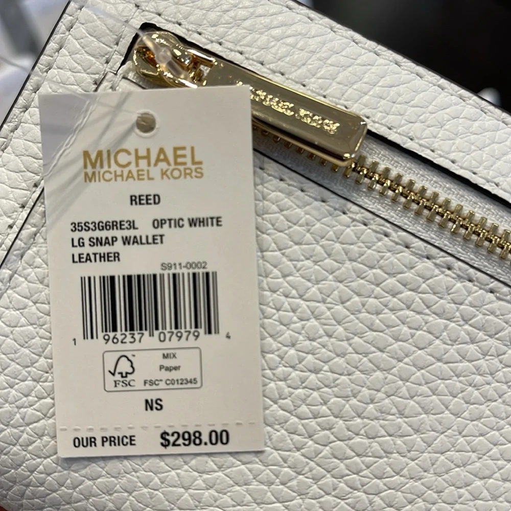 Michael Kors Reed Lg Bifold Pebbled Leather Snap Wallet Card Case Optic White